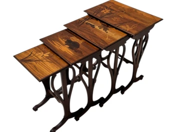 Art Nouveau Set of Four Nesting Tables by Emile Galle Nancy France, 1900s